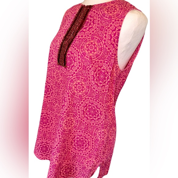 Tommy Bahama Fuchsia Medallion Print Top w/Copper Metallic Beaded Placket - Picture 8 of 10